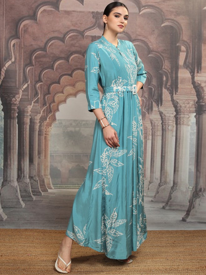 Vishudh Women Blue Printed Maxi Dress - Teal - Image 6