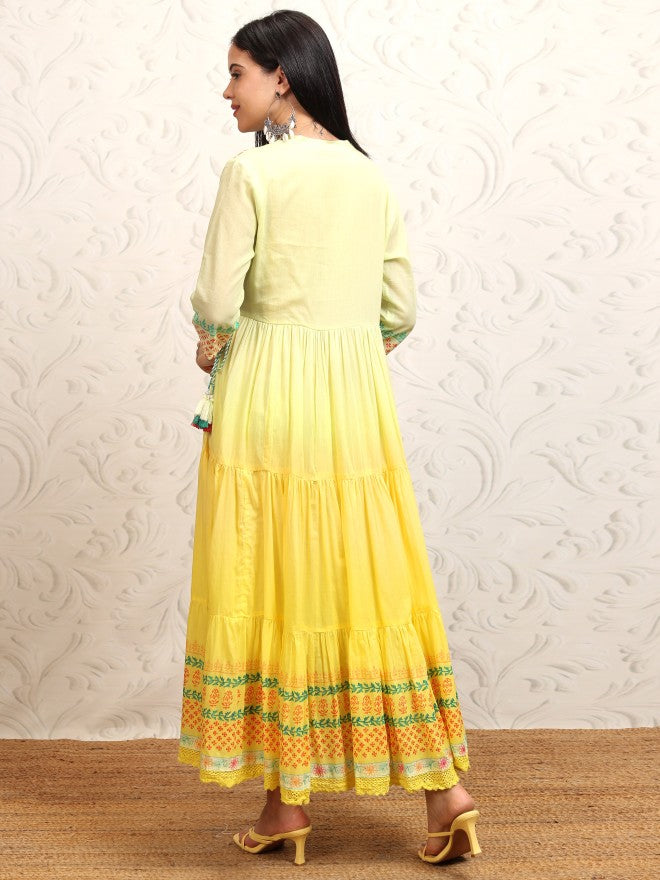 Vishudh women Mustard Printed A-Line Dress - Mustard - Image 3