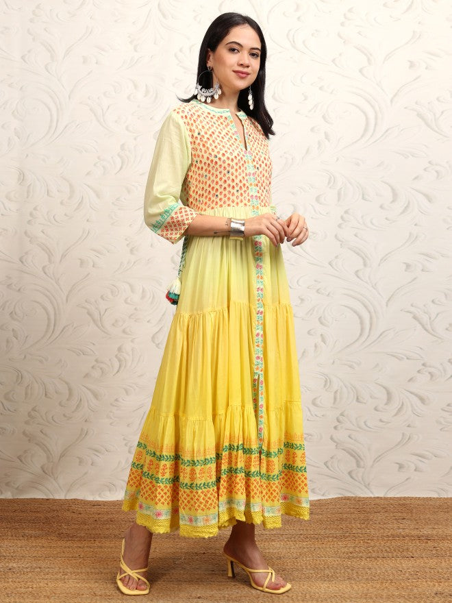 Vishudh women Mustard Printed A-Line Dress - Mustard - Image 6
