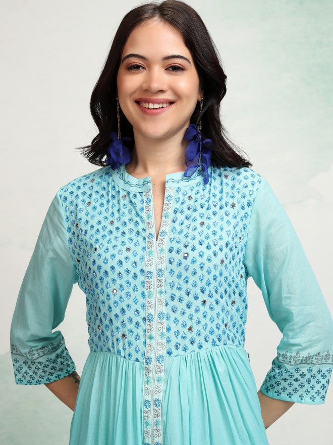 Vishudh women Blue Embroidered Maxi Dress - Blue - Image 1