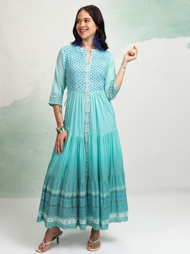 Vishudh women Blue Embroidered Maxi Dress - Blue - Image 2