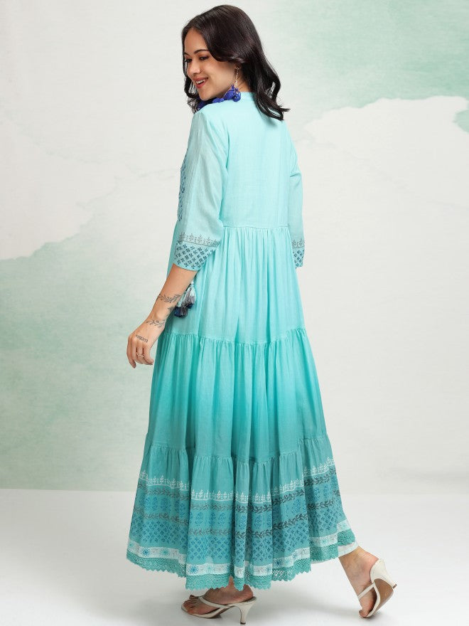 Vishudh women Blue Embroidered Maxi Dress - Blue - Image 3