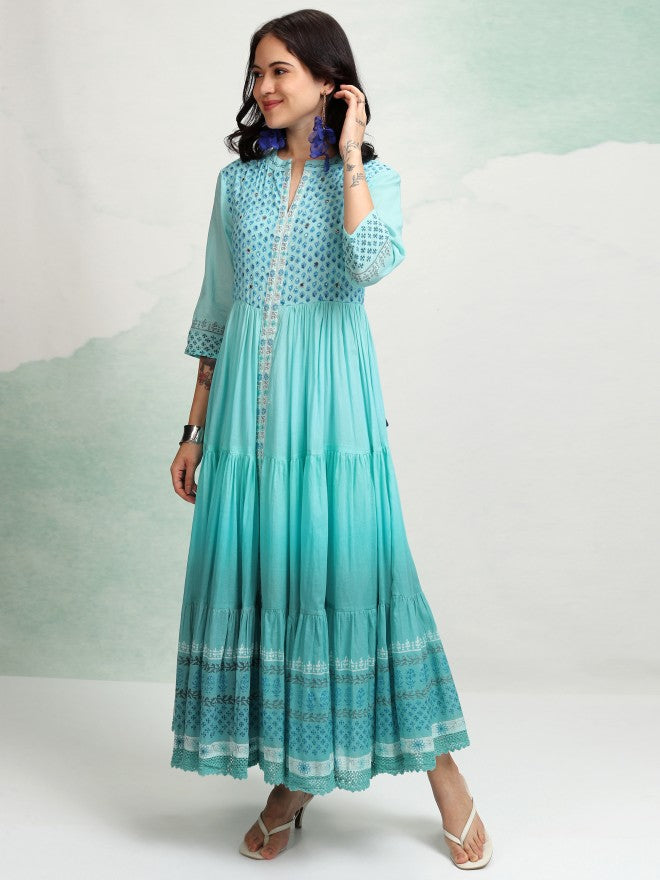 Vishudh women Blue Embroidered Maxi Dress - Blue - Image 4