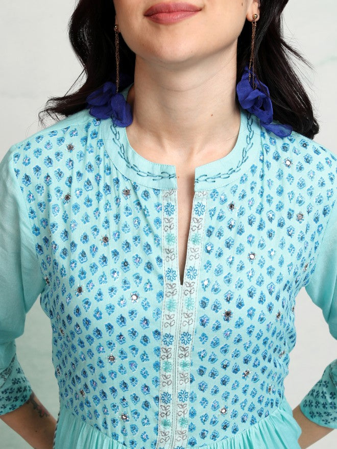 Vishudh women Blue Embroidered Maxi Dress - Blue - Image 5