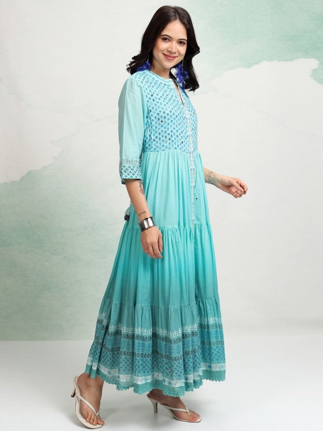 Vishudh women Blue Embroidered Maxi Dress - Blue - Image 6