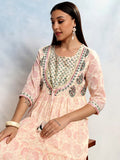 Vishudh Women Pink Printed Maxi Dress - Pink - Image 1