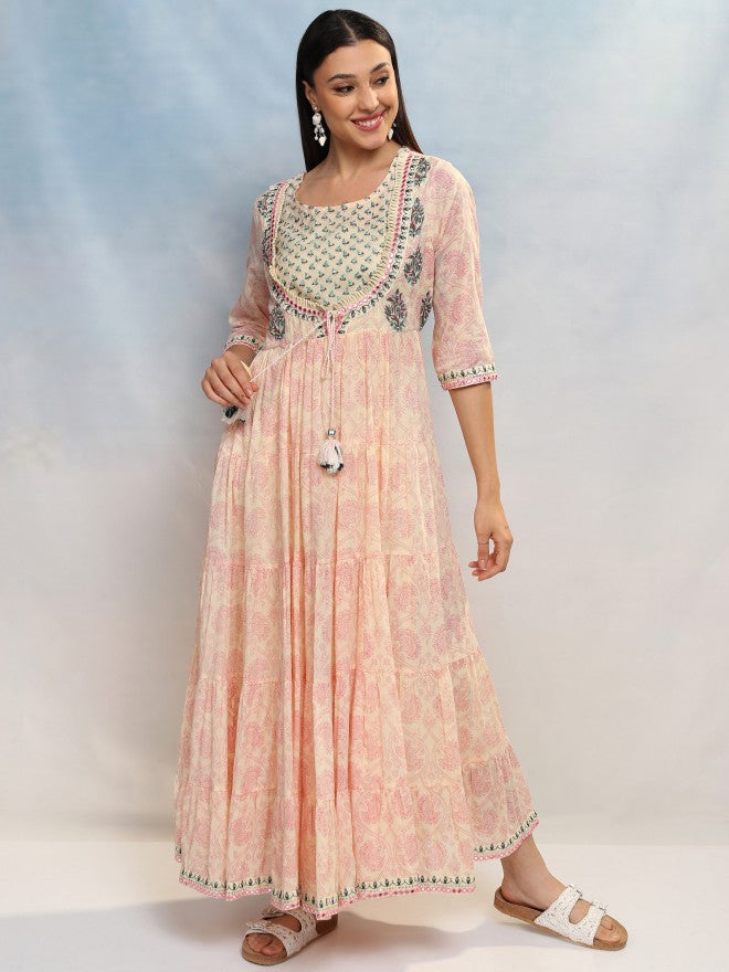Vishudh Women Pink Printed Maxi Dress - Pink - Image 2