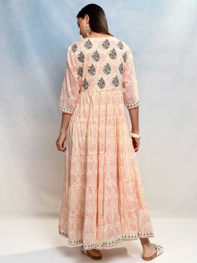 Vishudh Women Pink Printed Maxi Dress - Pink - Image 3