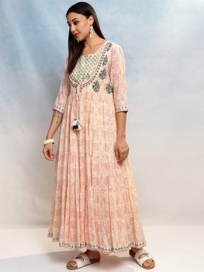 Vishudh Women Pink Printed Maxi Dress - Pink - Image 4