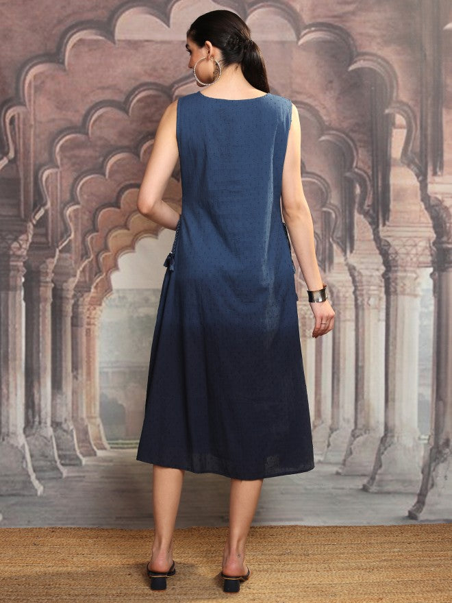 Vishudh Women Blue Embroidered Shift Dress - Blue - Image 3