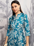 Vishudh women Teal Printed Maxi Dress - Teal - Image 1