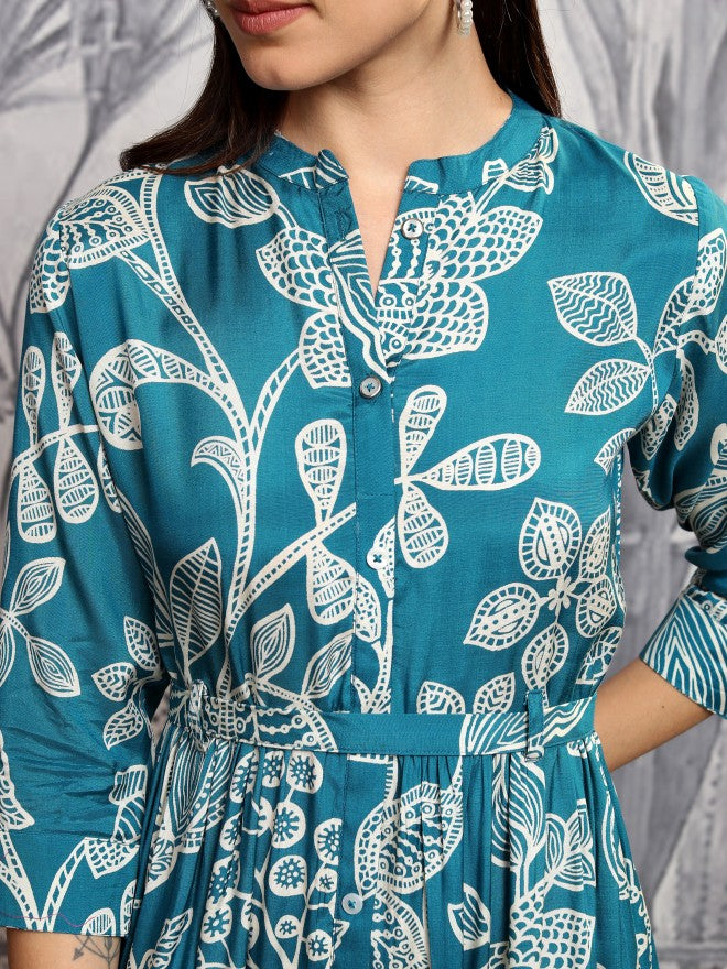 Vishudh women Teal Printed Maxi Dress - Teal - Image 5