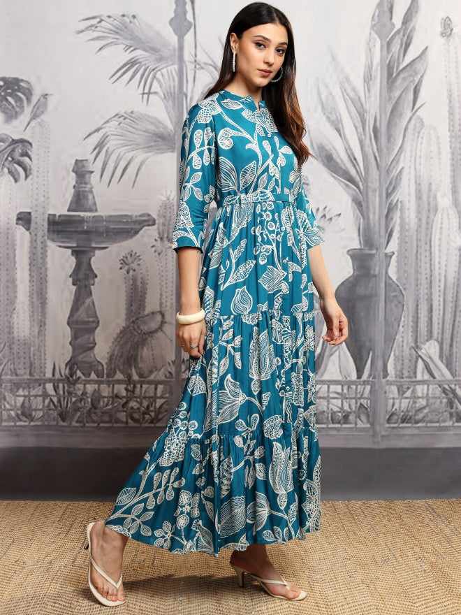 Vishudh women Teal Printed Maxi Dress - Teal - Image 6