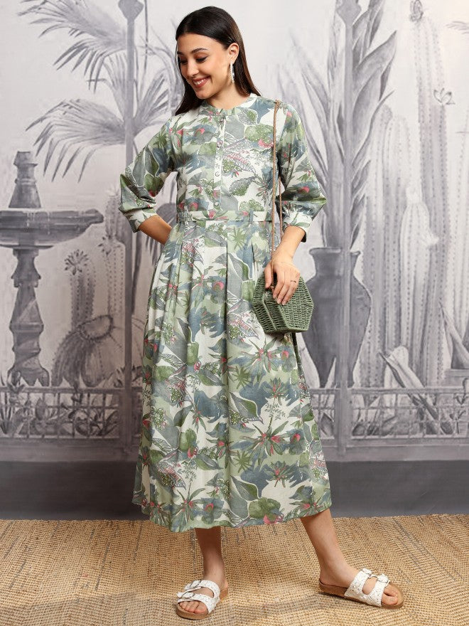 Vishudh Women Green Printed Shirt Dress - Green - Image 2