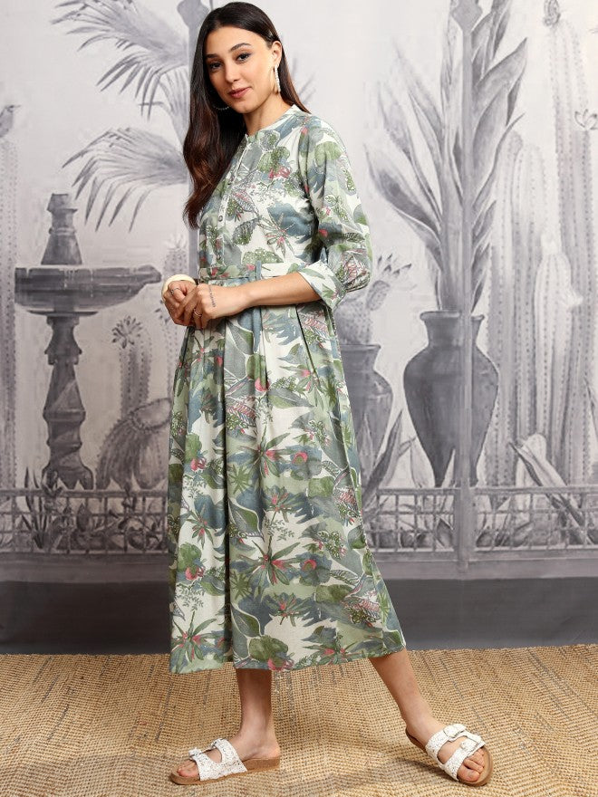 Vishudh Women Green Printed Shirt Dress - Green - Image 4