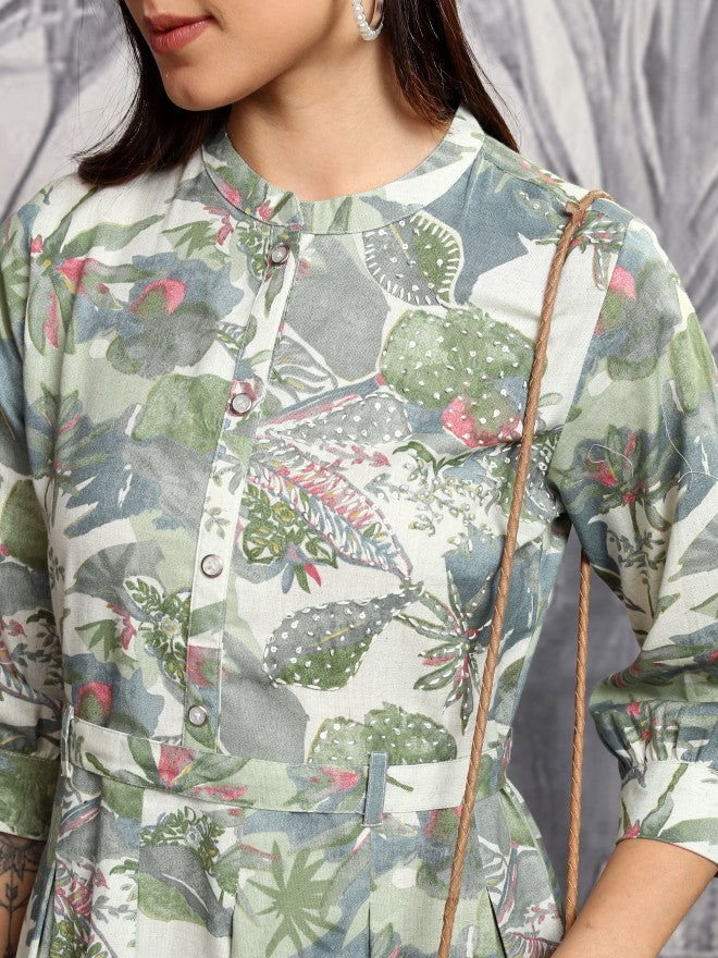 Vishudh Women Green Printed Shirt Dress - Green - Image 5