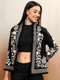 Vishudh Women Black Open Front Jacket - Black - Image 1