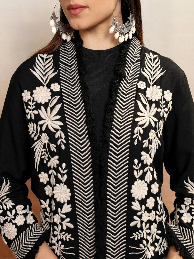 Vishudh Women Black Open Front Jacket - Black - Image 5