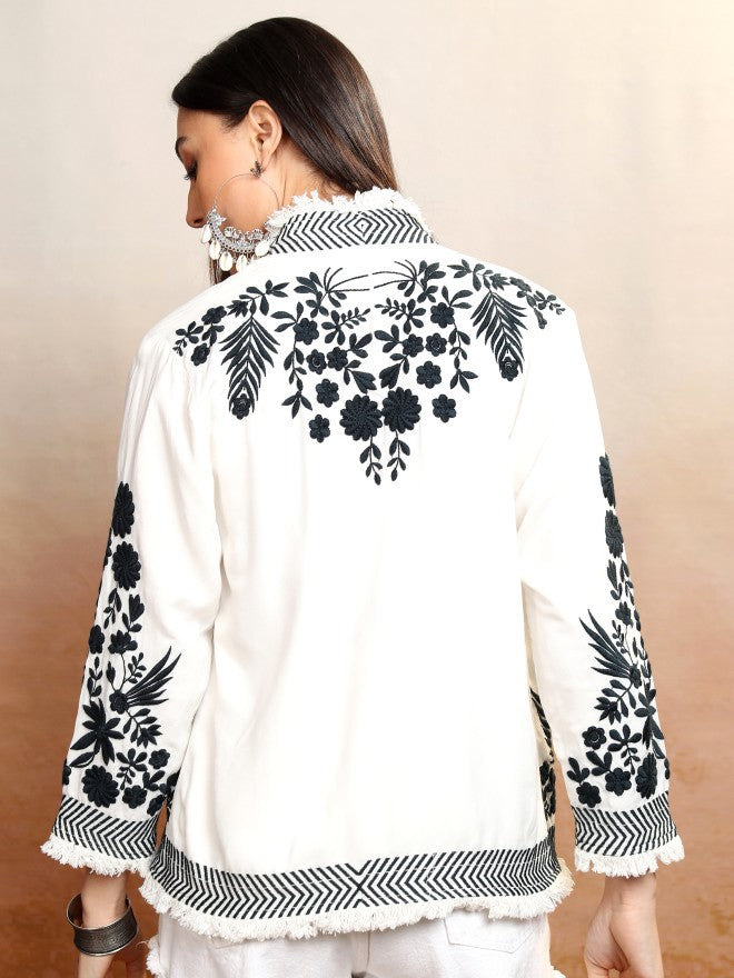 Vishudh Women White Open Front Jacket - White - Image 3
