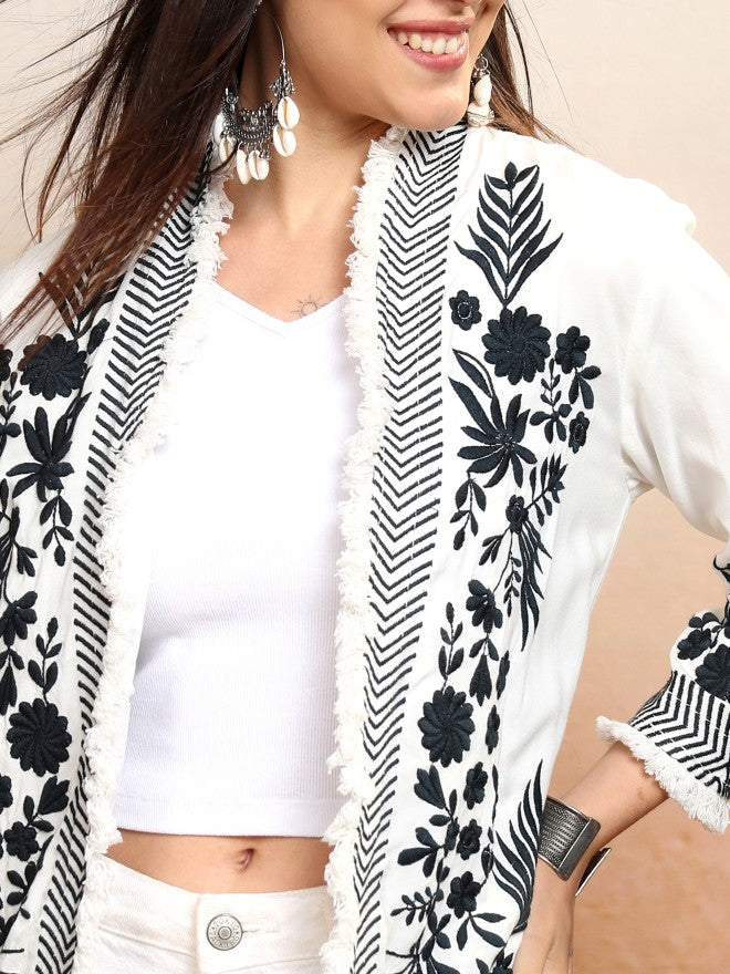 Vishudh Women White Open Front Jacket - White - Image 5