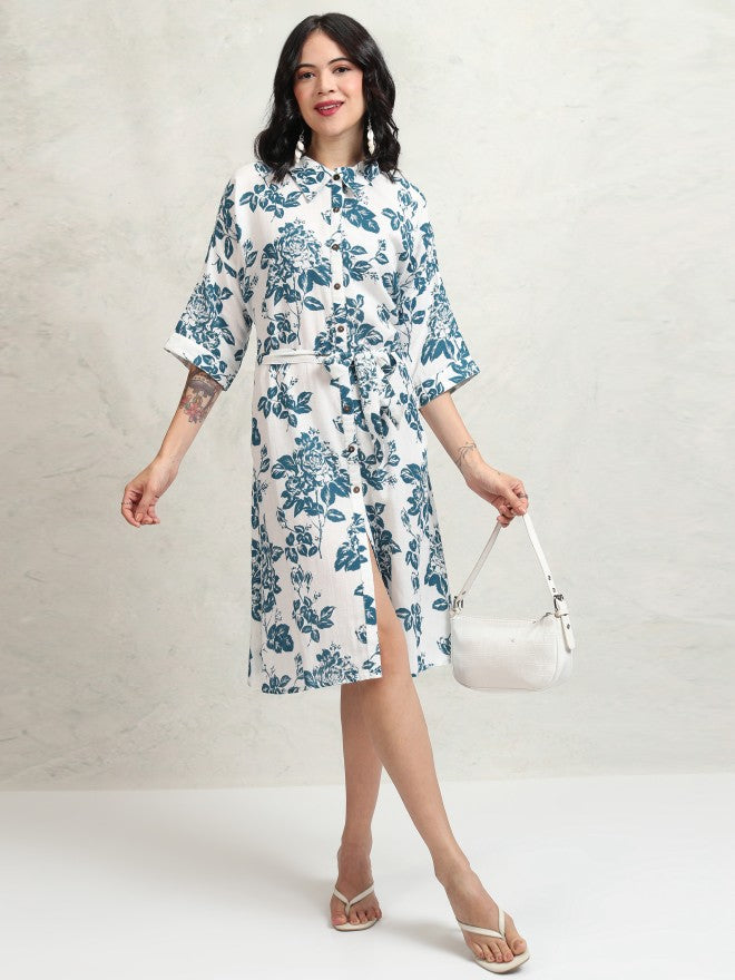Vishudh women White Printed Shirt Dress - White - Image 1