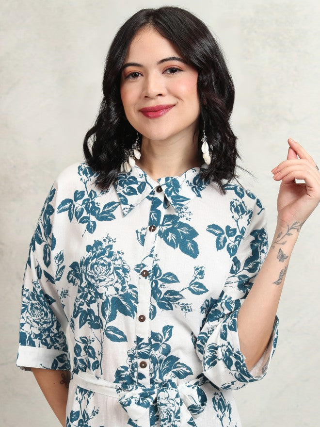 Vishudh women White Printed Shirt Dress - White - Image 2