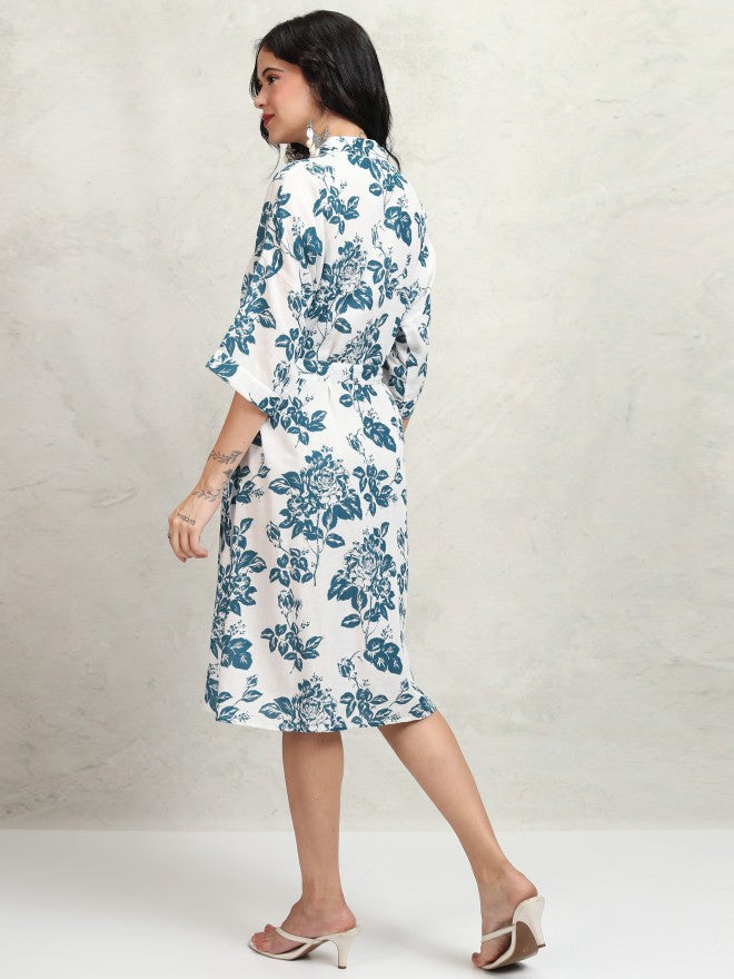 Vishudh women White Printed Shirt Dress - White - Image 3