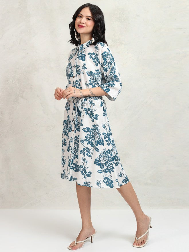 Vishudh women White Printed Shirt Dress - White - Image 4