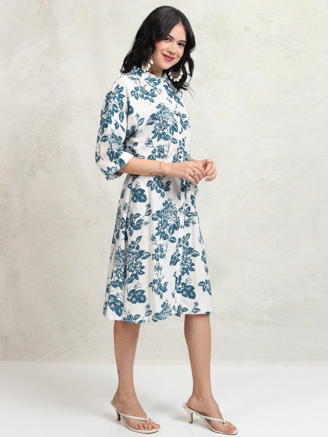 Vishudh women White Printed Shirt Dress - White - Image 6