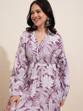 Vishudh women Mauve Printed A-Line Dress - Mauve - Image 1