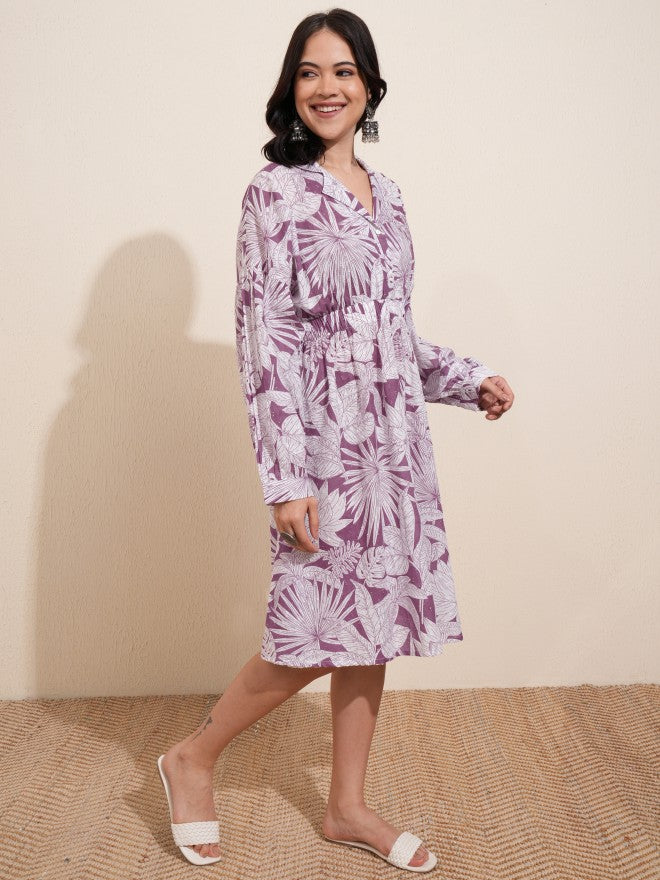 Vishudh women Mauve Printed A-Line Dress - Mauve - Image 6