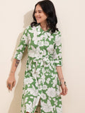 Vishudh women Green Printed Shirt Dress - Green - Image 1