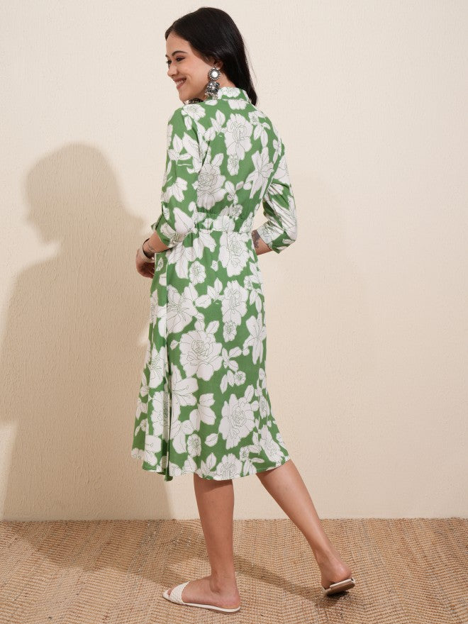 Vishudh women Green Printed Shirt Dress - Green - Image 3