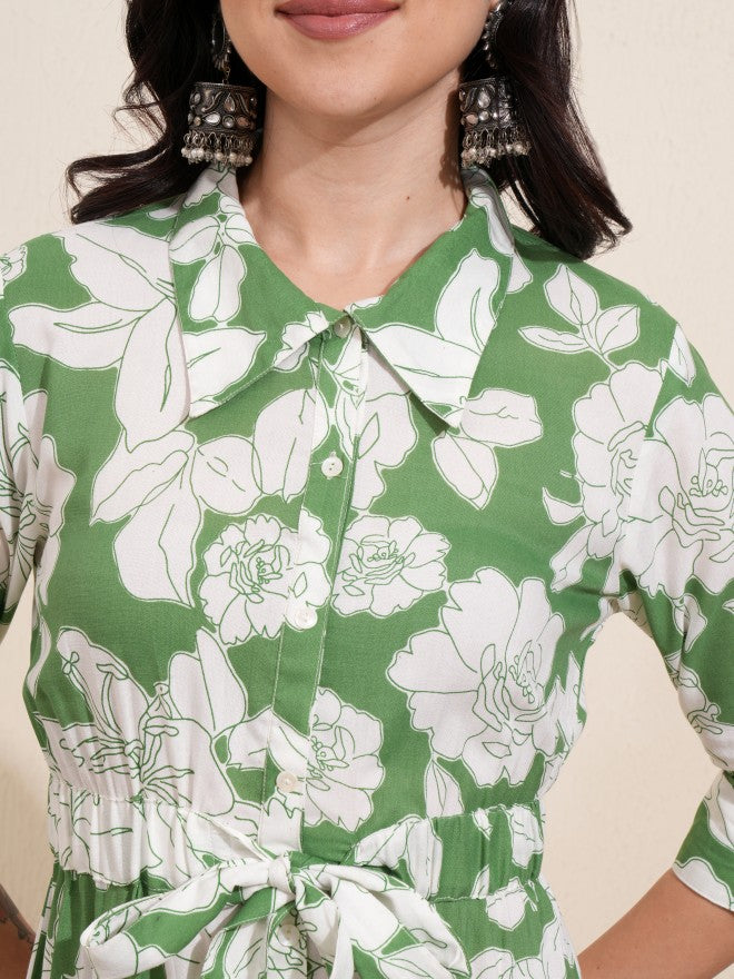Vishudh women Green Printed Shirt Dress - Green - Image 5