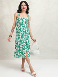 Vishudh women Green Printed A-Line Dress - Green - Image 1