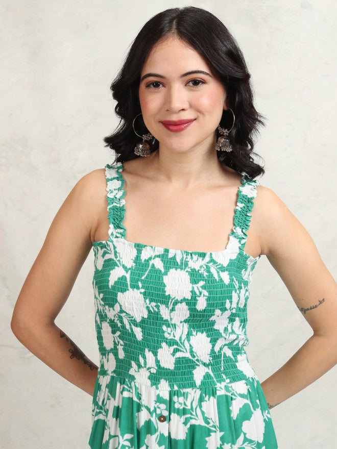 Vishudh women Green Printed A-Line Dress - Green - Image 2