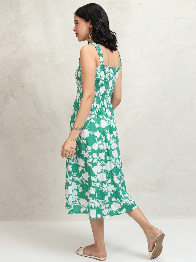 Vishudh women Green Printed A-Line Dress - Green - Image 3