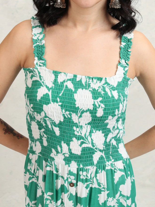 Vishudh women Green Printed A-Line Dress - Green - Image 5