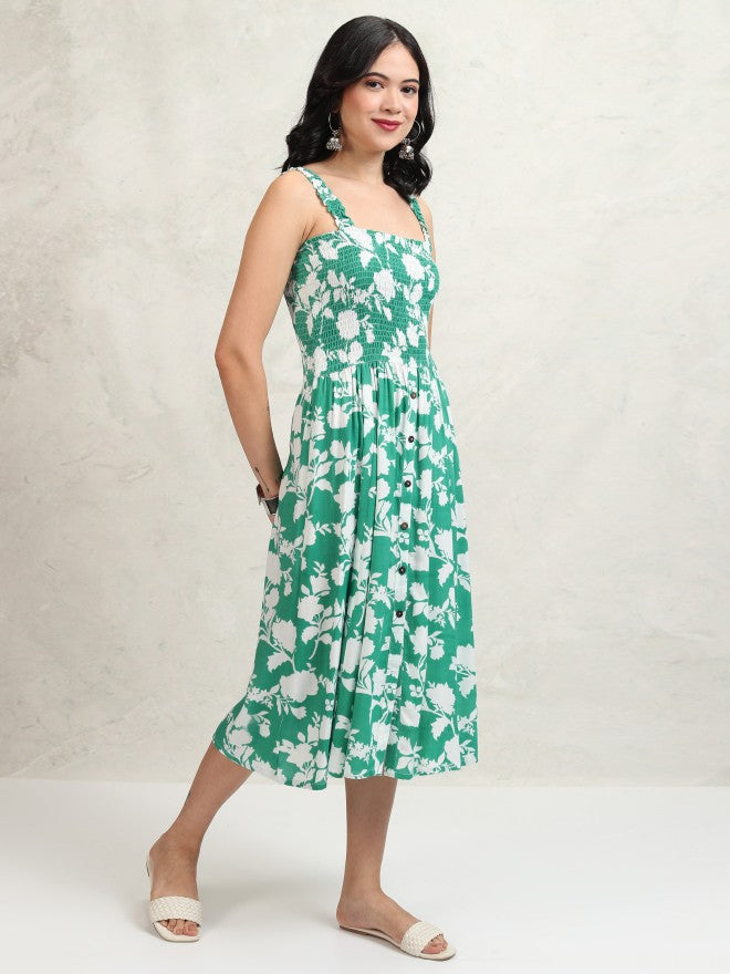 Vishudh women Green Printed A-Line Dress - Green - Image 6
