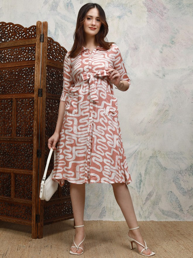 Vishudh women Peach Printed Shirt Dress - Peach - Image 2