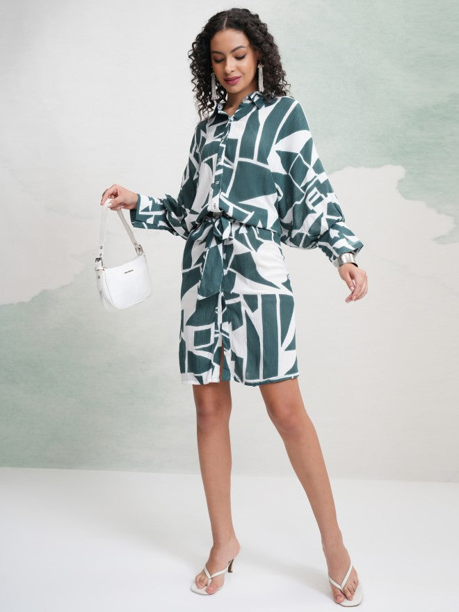Vishudh Women Teal Printed Shirt Dress - Teal - Image 2