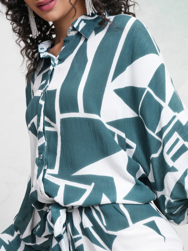 Vishudh Women Teal Printed Shirt Dress - Teal - Image 5