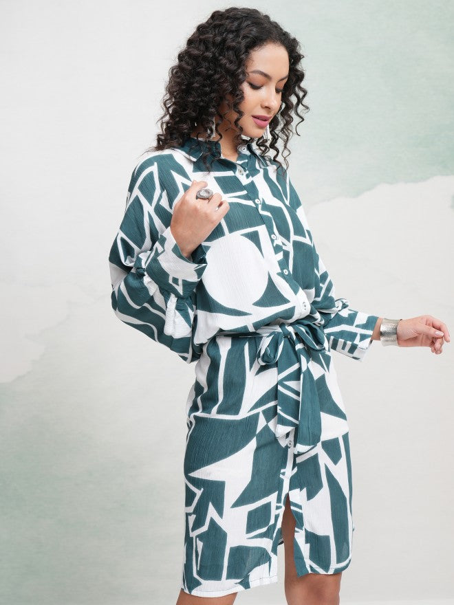 Vishudh Women Teal Printed Shirt Dress - Teal - Image 6
