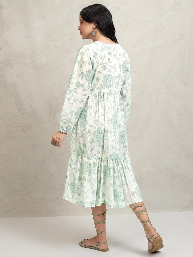 Vishudh women Green Printed Drop-Waist Dress - Green - Image 3