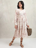 Vishudh women Mauve Printed Drop-Waist Dress - Mauve - Image 1