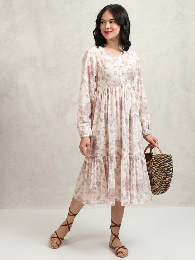 Vishudh women Mauve Printed Drop-Waist Dress - Mauve - Image 1