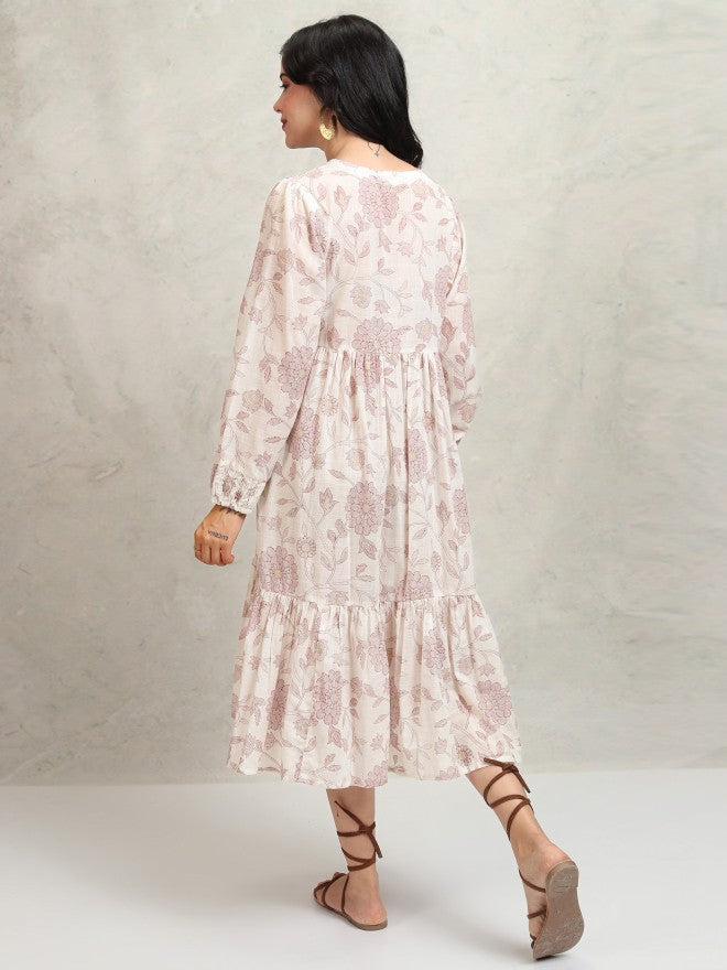 Vishudh women Mauve Printed Drop-Waist Dress - Mauve - Image 3