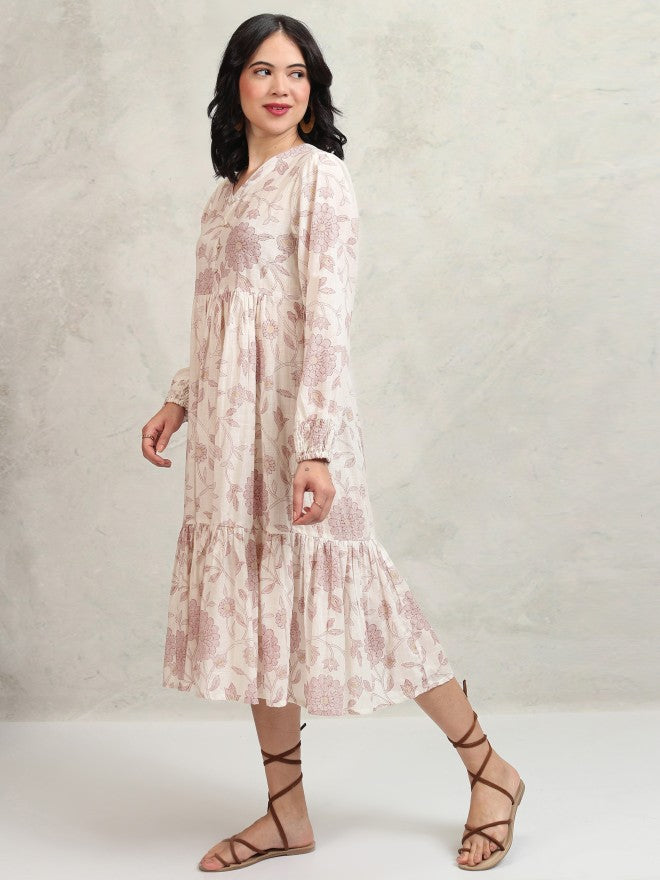 Vishudh women Mauve Printed Drop-Waist Dress - Mauve - Image 4