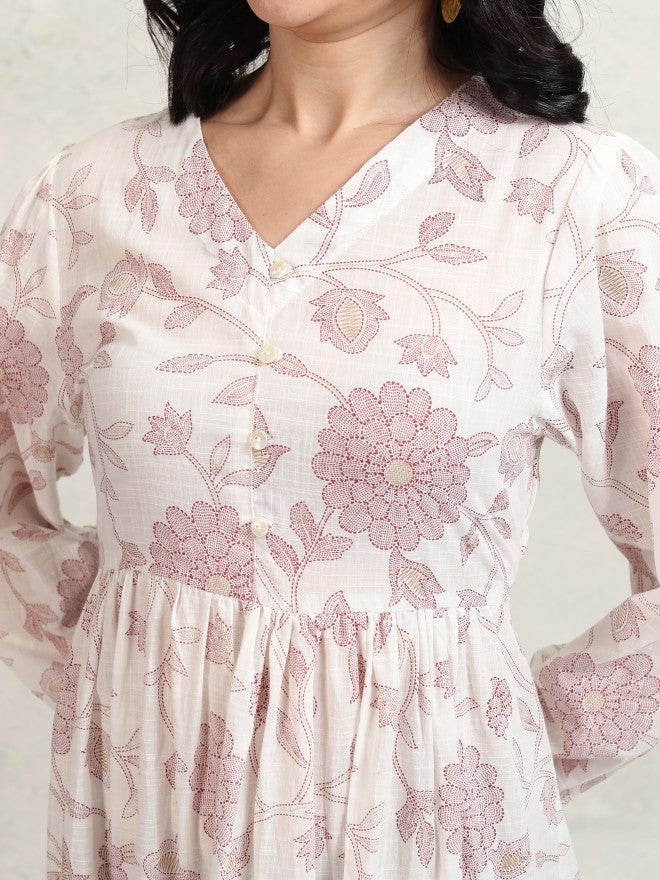 Vishudh women Mauve Printed Drop-Waist Dress - Mauve - Image 5