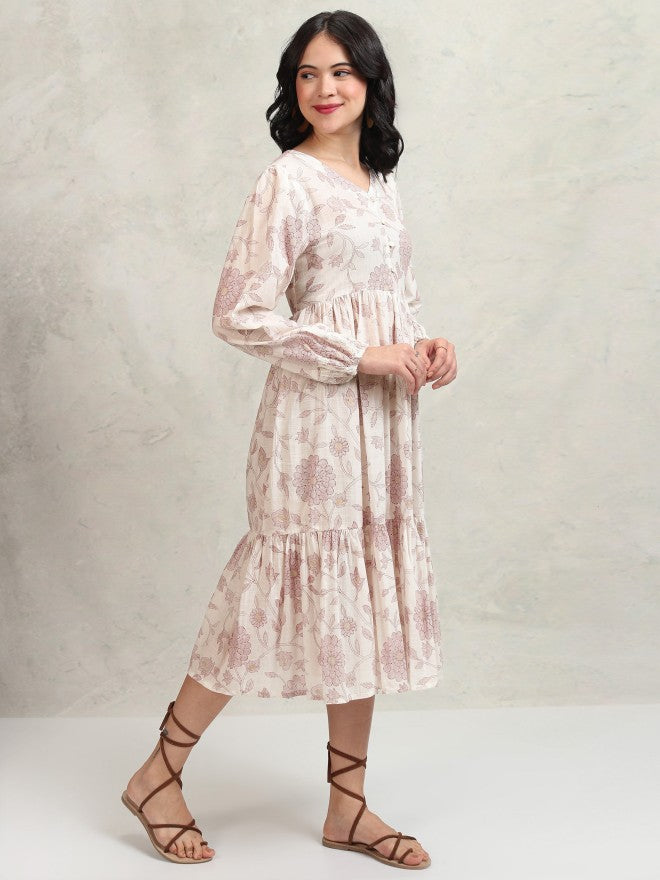 Vishudh women Mauve Printed Drop-Waist Dress - Mauve - Image 6